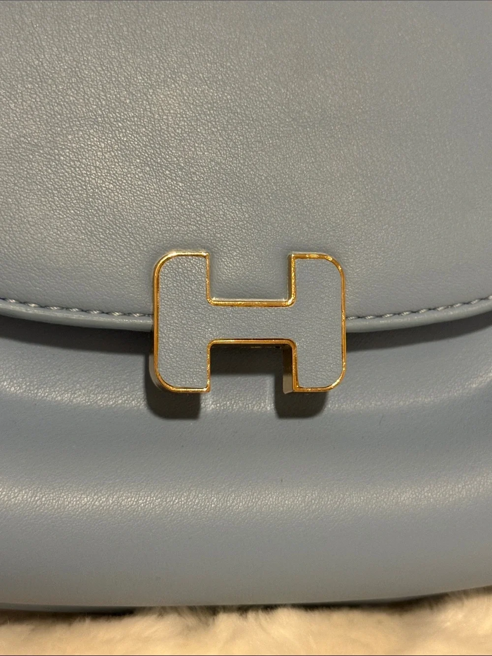 Light Blue Women's Saddle Crossbody Bag with Gold Hardware